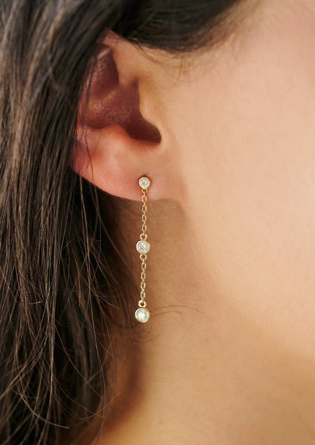 10k gold diamond drop bezel earrings