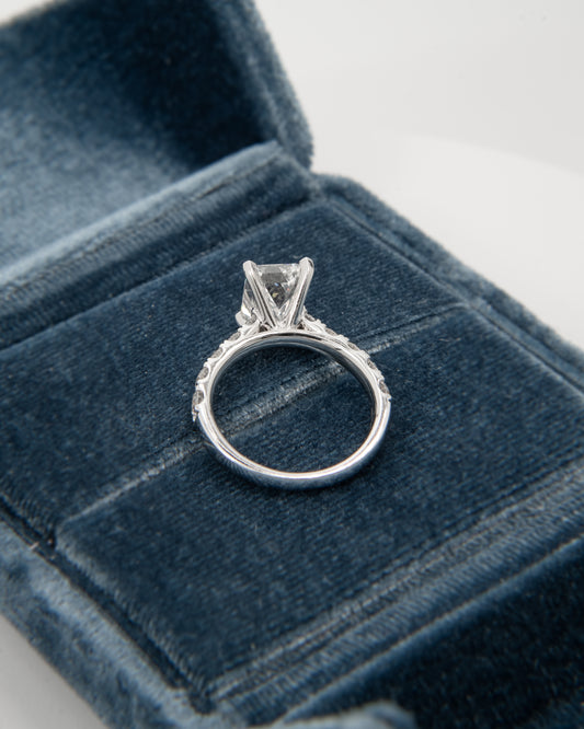 18kt 3ct emerald cut ring 1/2 pave