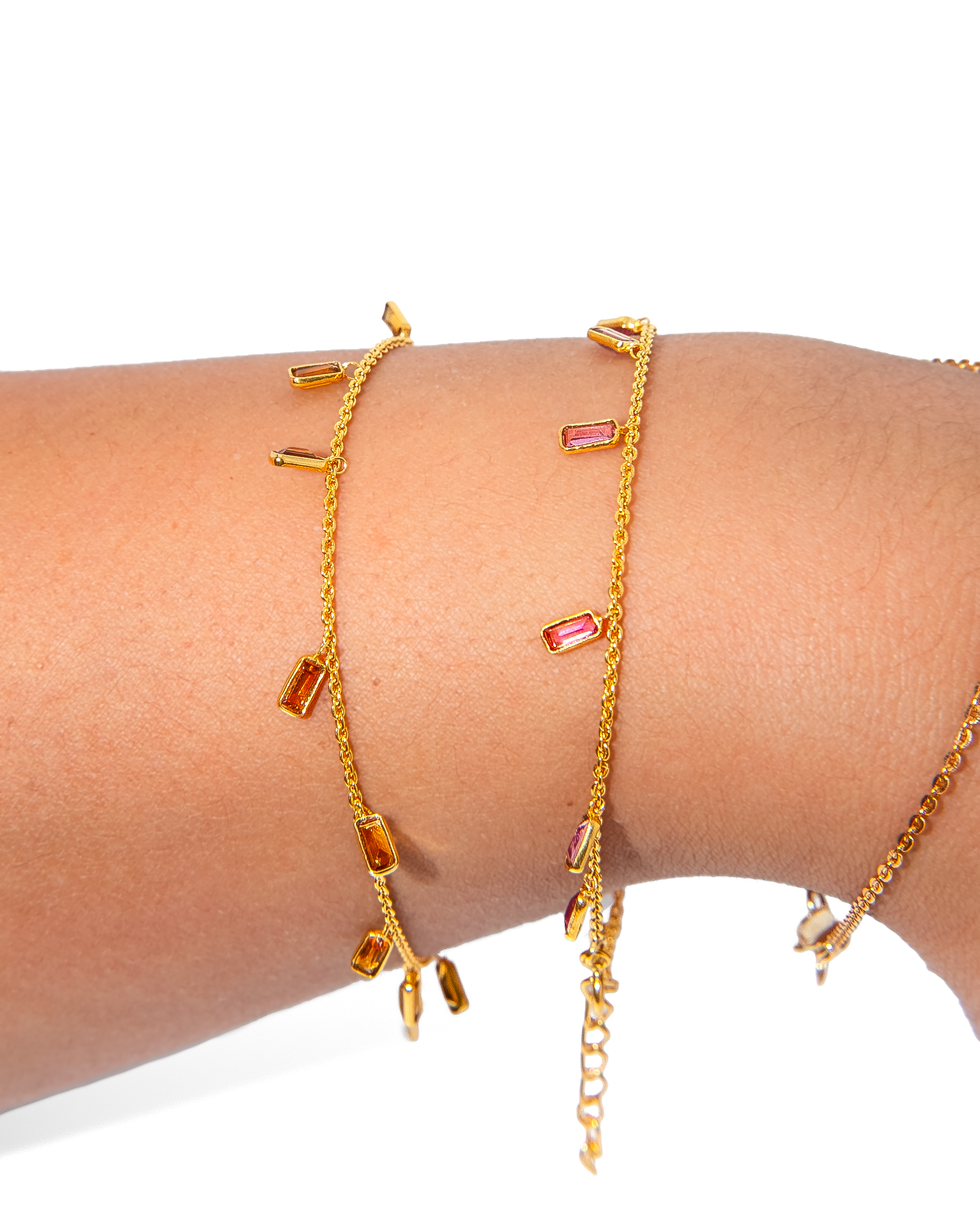 14k gold gemstone drop baguette bracelet