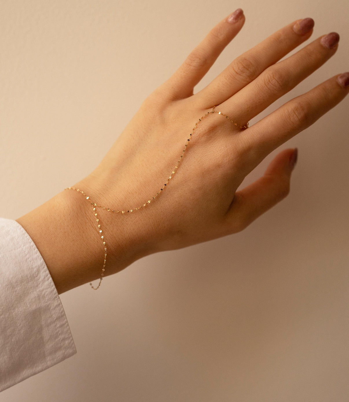 14 k gold dainty hand chain