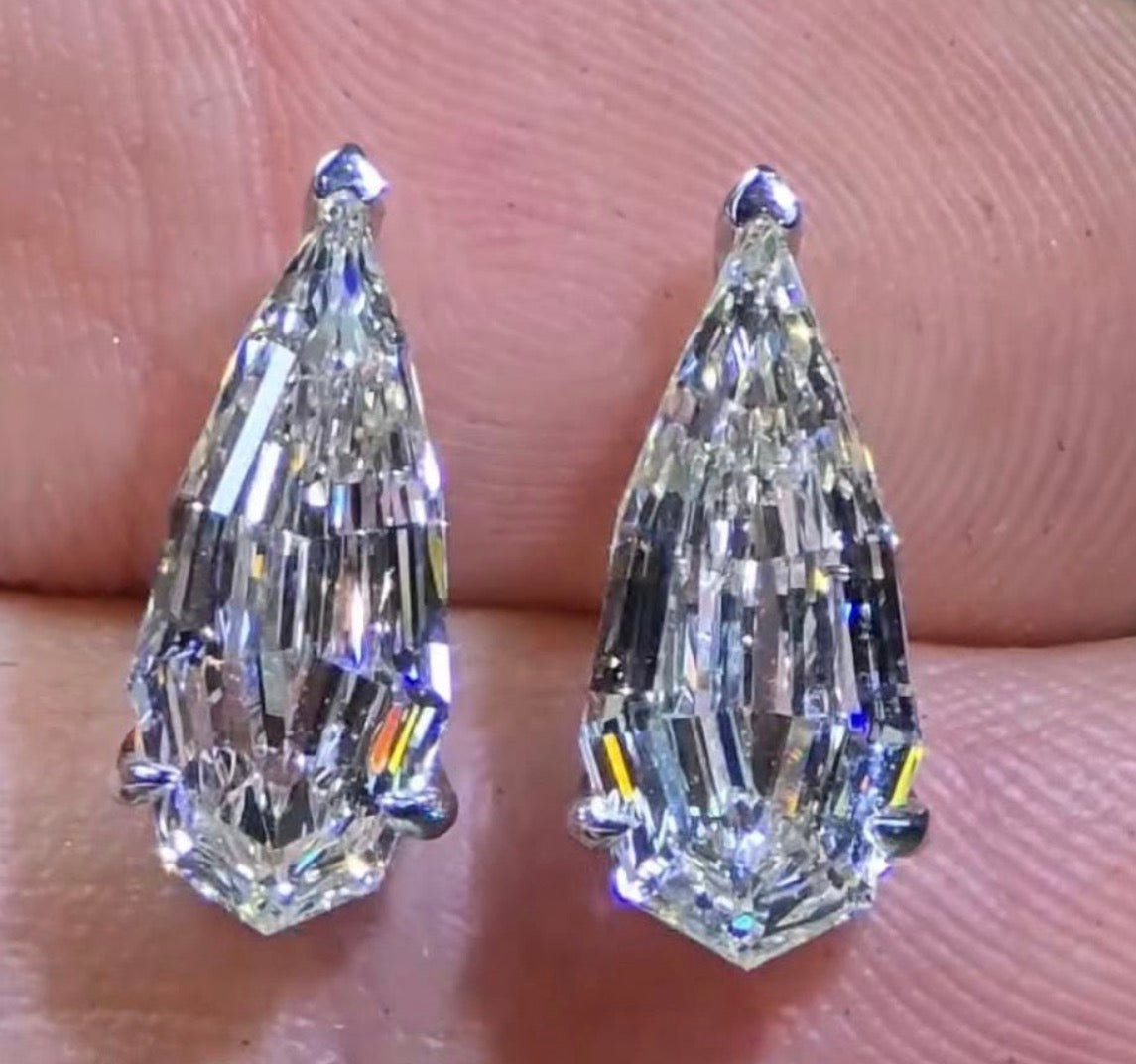 2ctw step cut pear diamond studs 14k