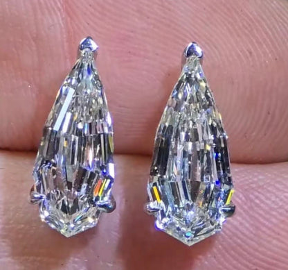 2ctw step cut pear diamond studs 14k