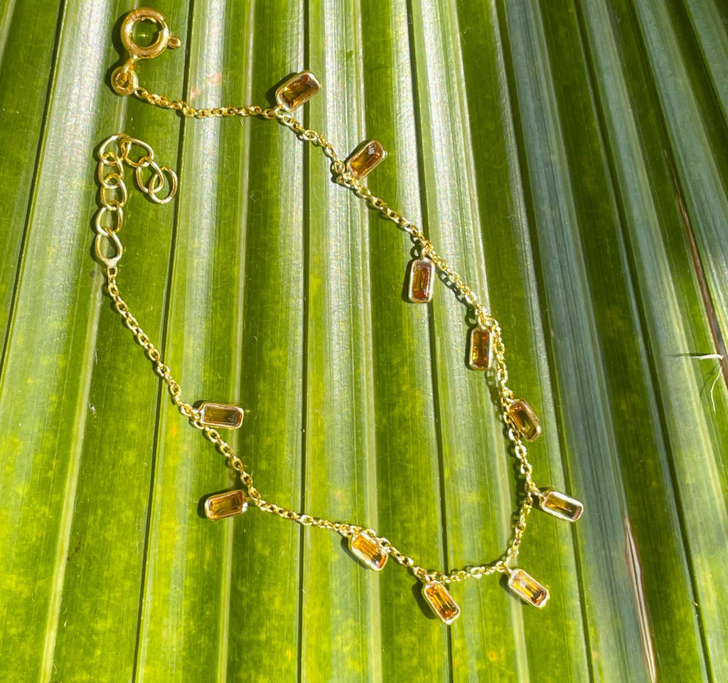 14k gold citrine drop baguette bracelet