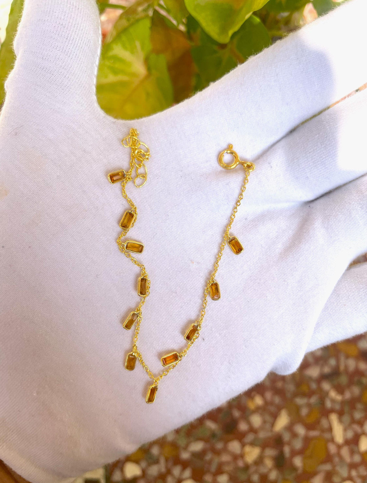 14k gold citrine drop baguette bracelet