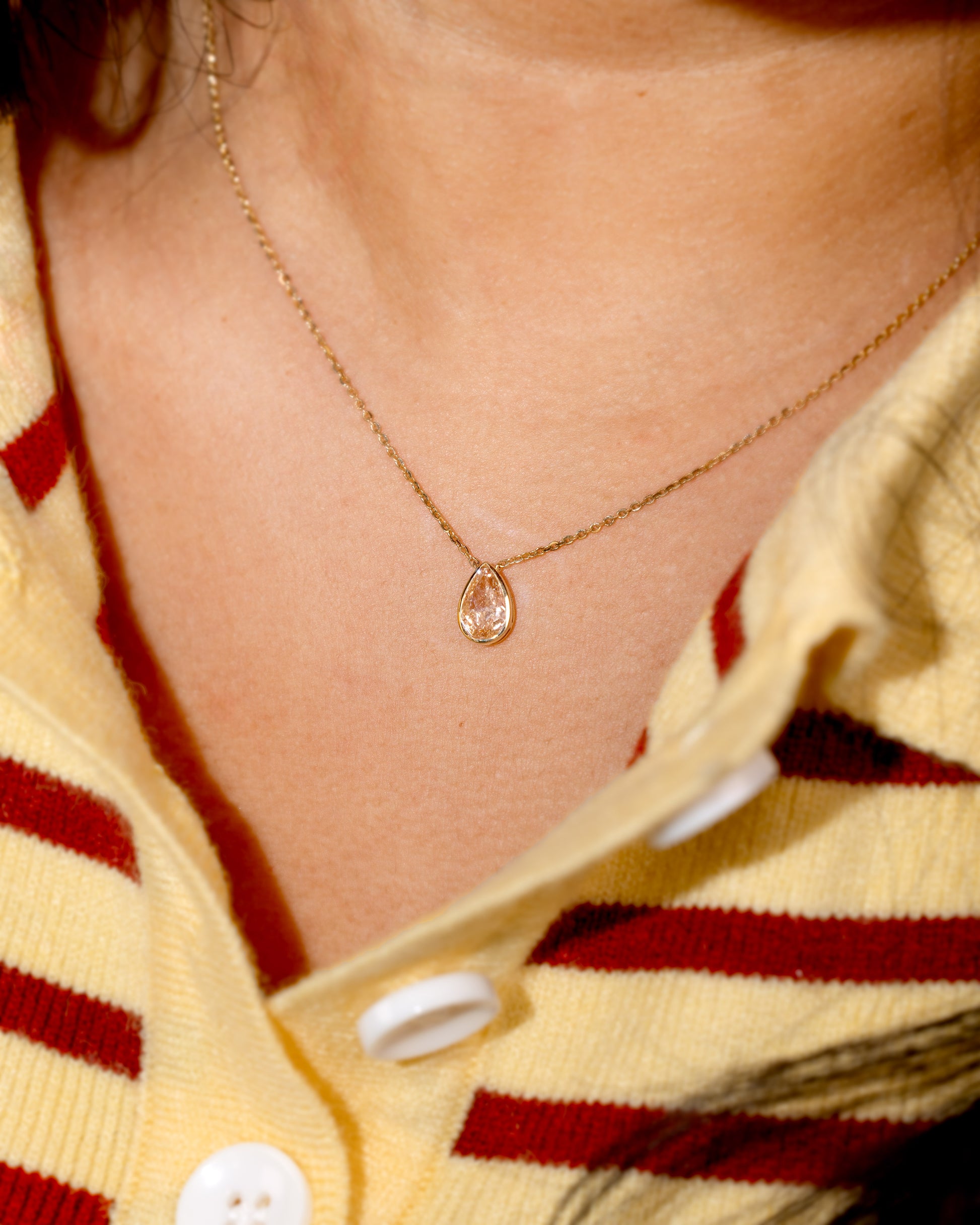 1ct pink diamond bezel 14k necklace