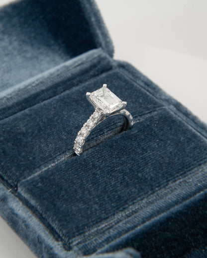 18kt 3ct emerald cut ring 1/2 pave