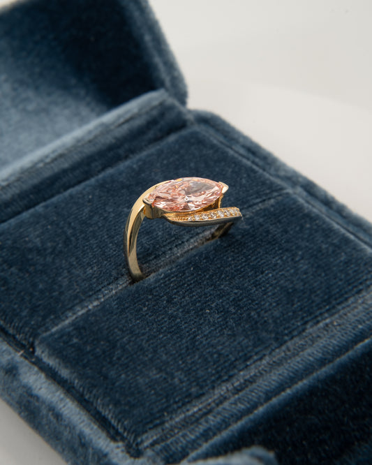 2ct pink wavy bypass marquise 14k gold