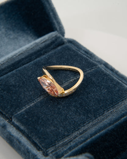 2ct pink wavy bypass marquise 14k gold