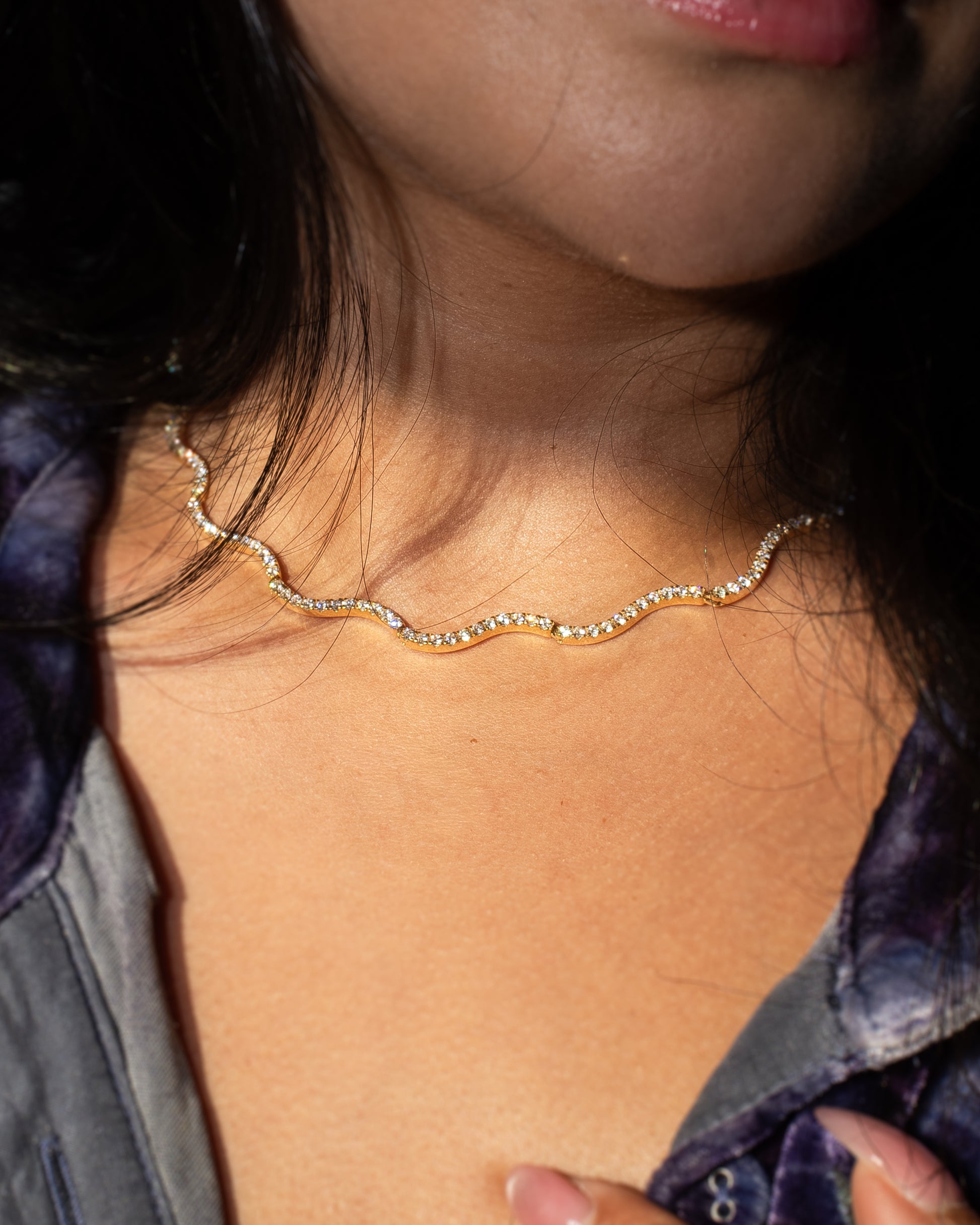 7ctw 14ct gold diamond wavy tennis necklace