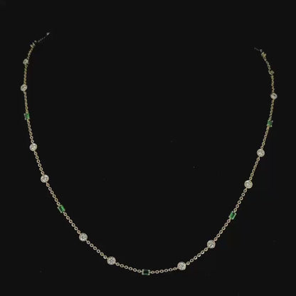 14k gold emerald & diamond bezel station necklace