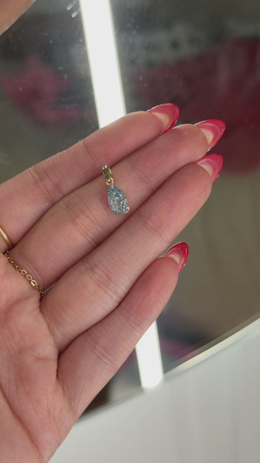 1ct blue pear diamond 14k pendant