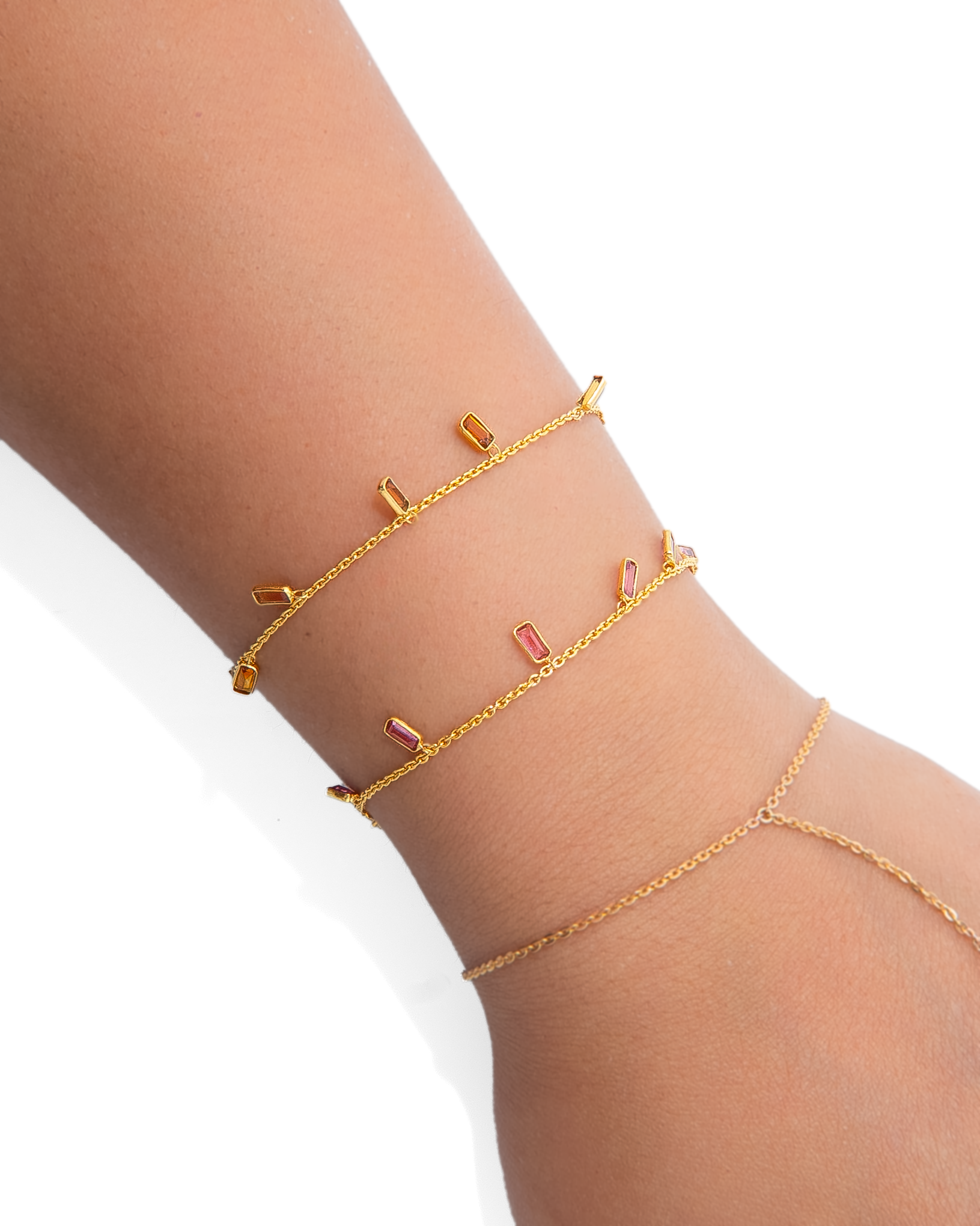 14k gold gemstone drop baguette bracelet