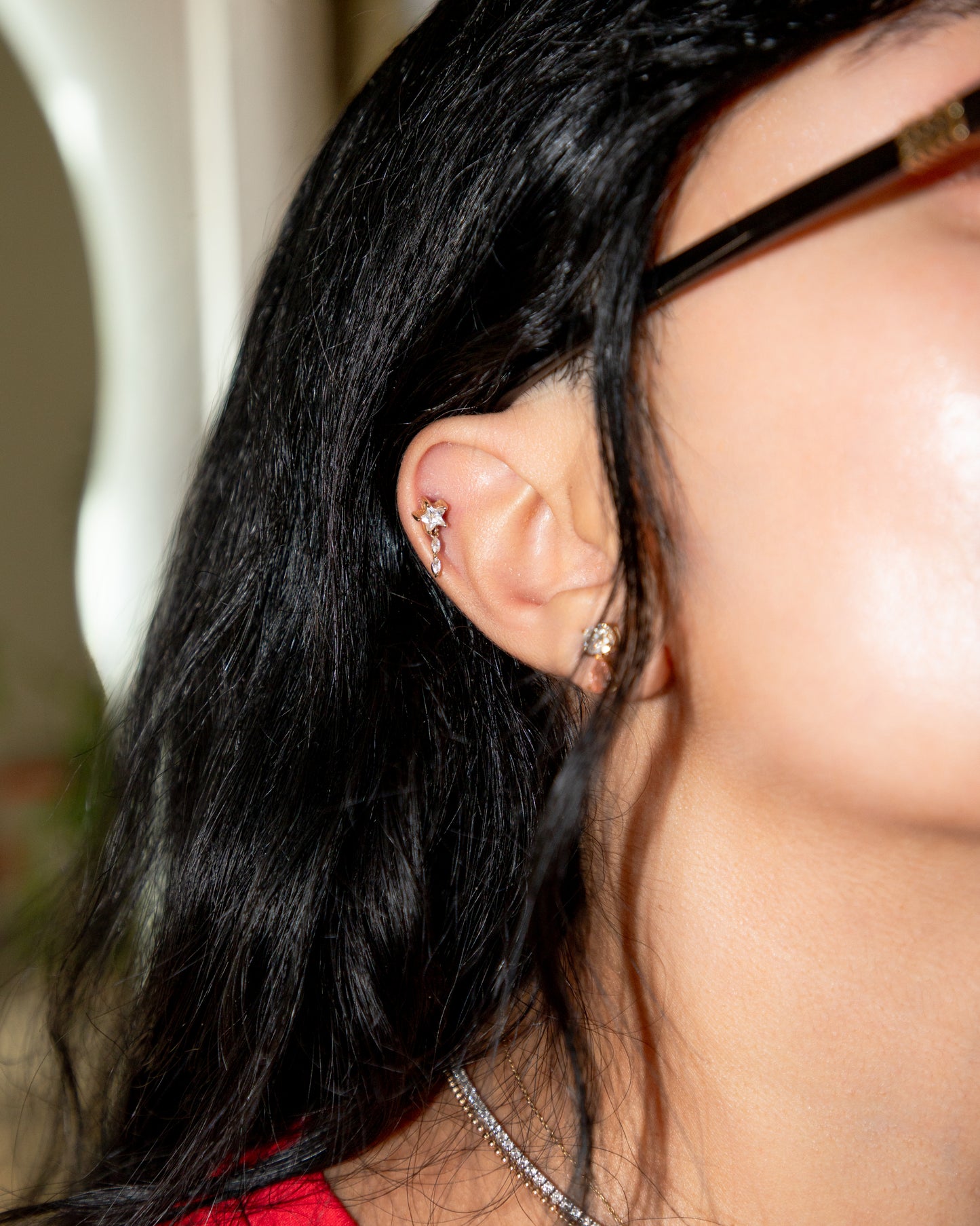 14k starry drop diamond earring