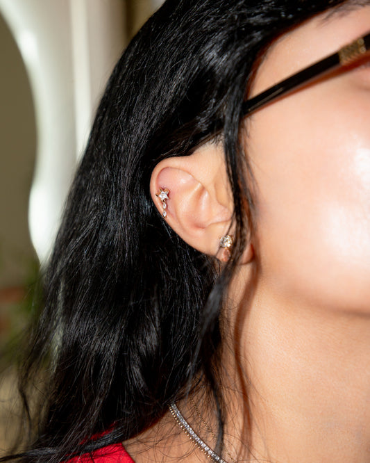 14k starry drop diamond earring